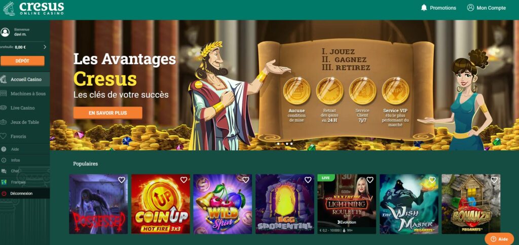 Cresus casino avec bonus sans dépôt