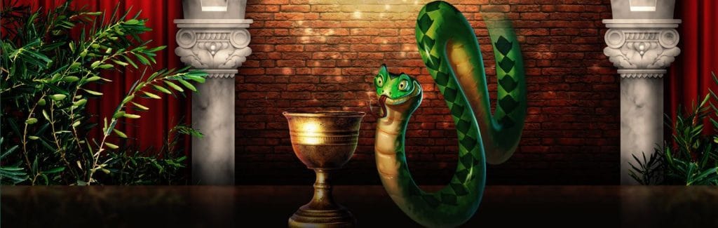 serpent devant une coupe en or