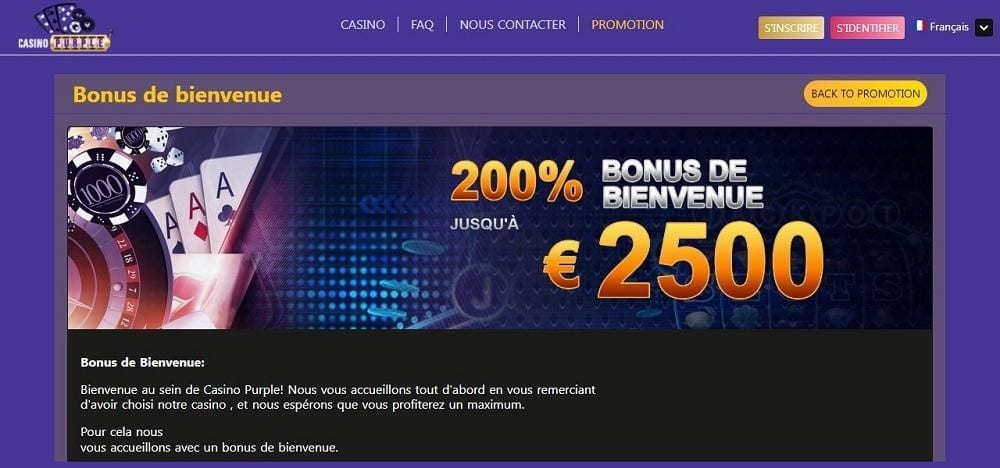 Bonus Casino Purple de bienvenue