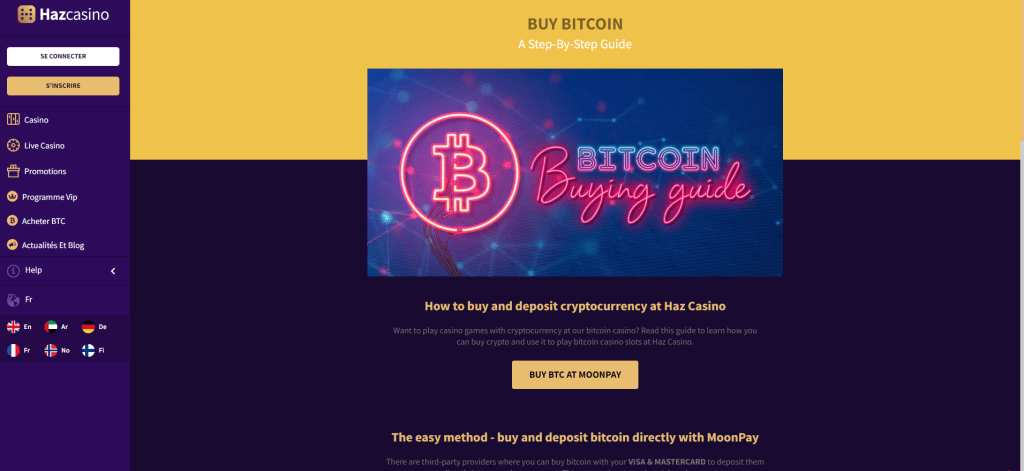 Haz Casino mode paiement Bitcoin