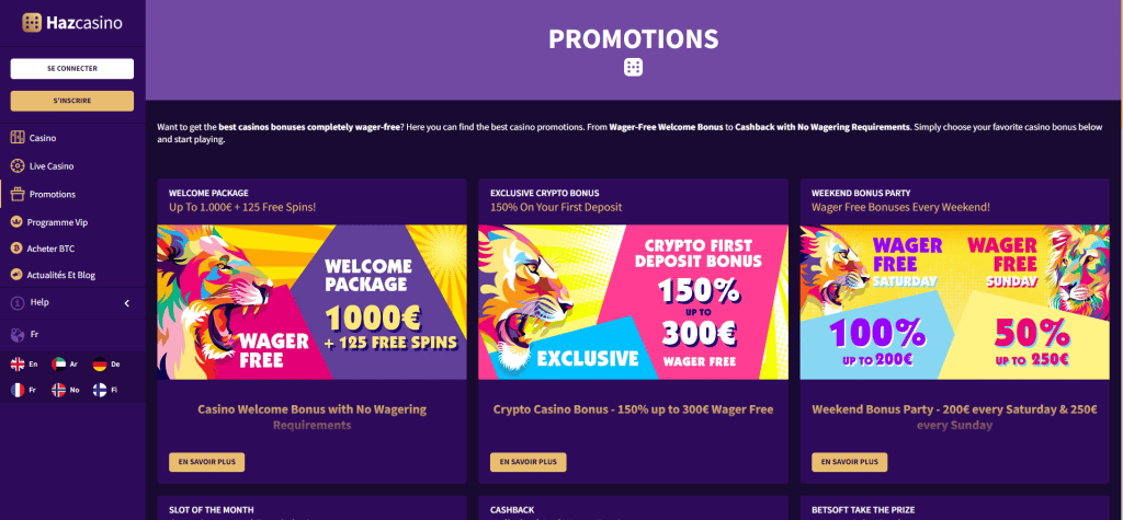 Haz Casino promotions