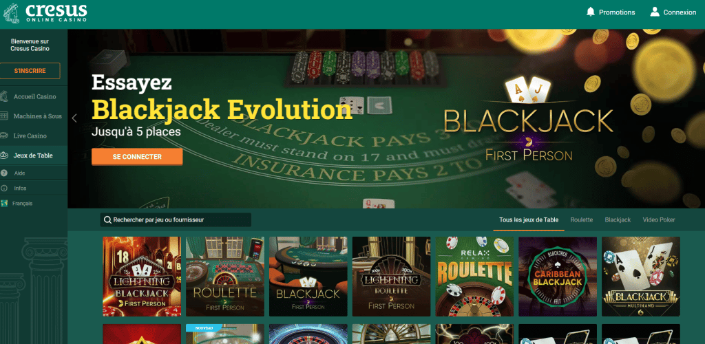 blackjack evolution sur cresus casino