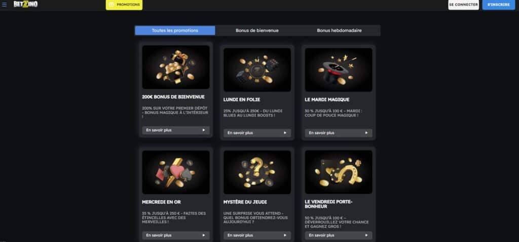 Betzino Bonus promotions