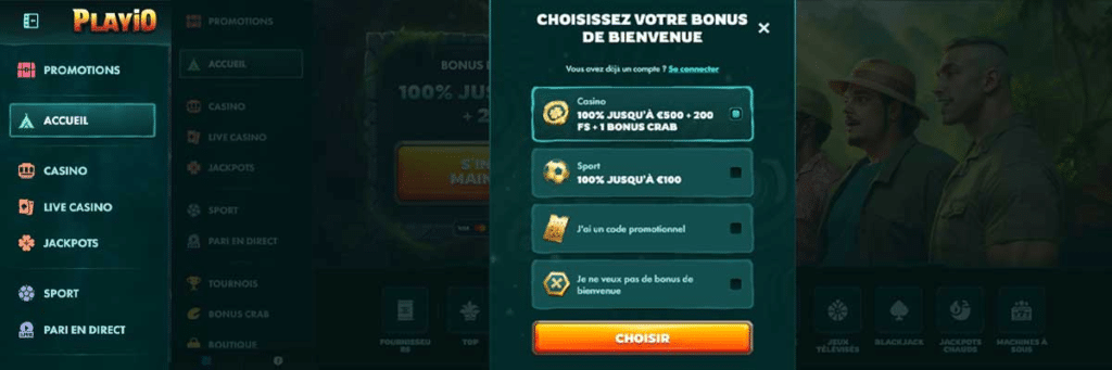 playio casino choisir son bonus beinvenue