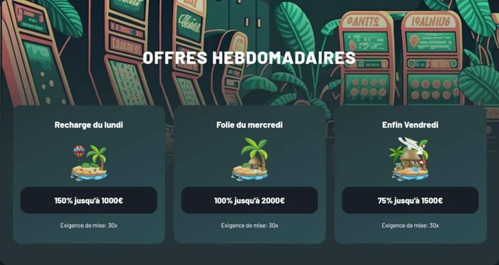 bonus hebdo sur palm casino