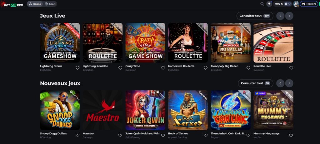 jeux live BetOnRed