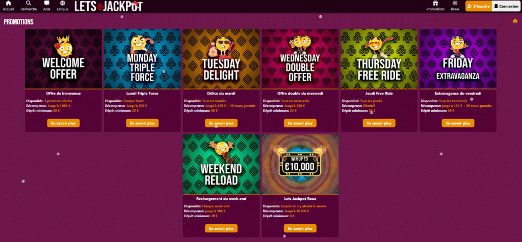 Bonus et promotions sur le casino Let’s Jackpot