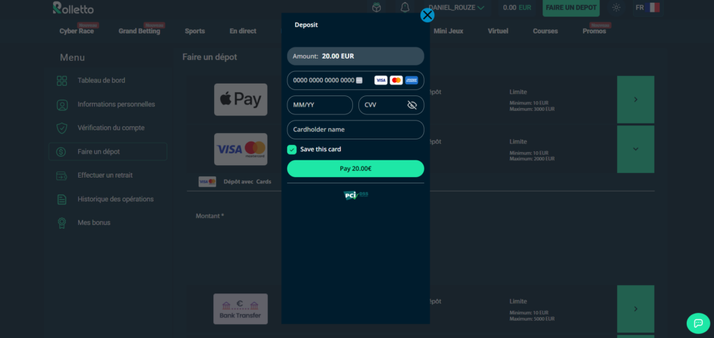 Remplir le formulaire de paiement