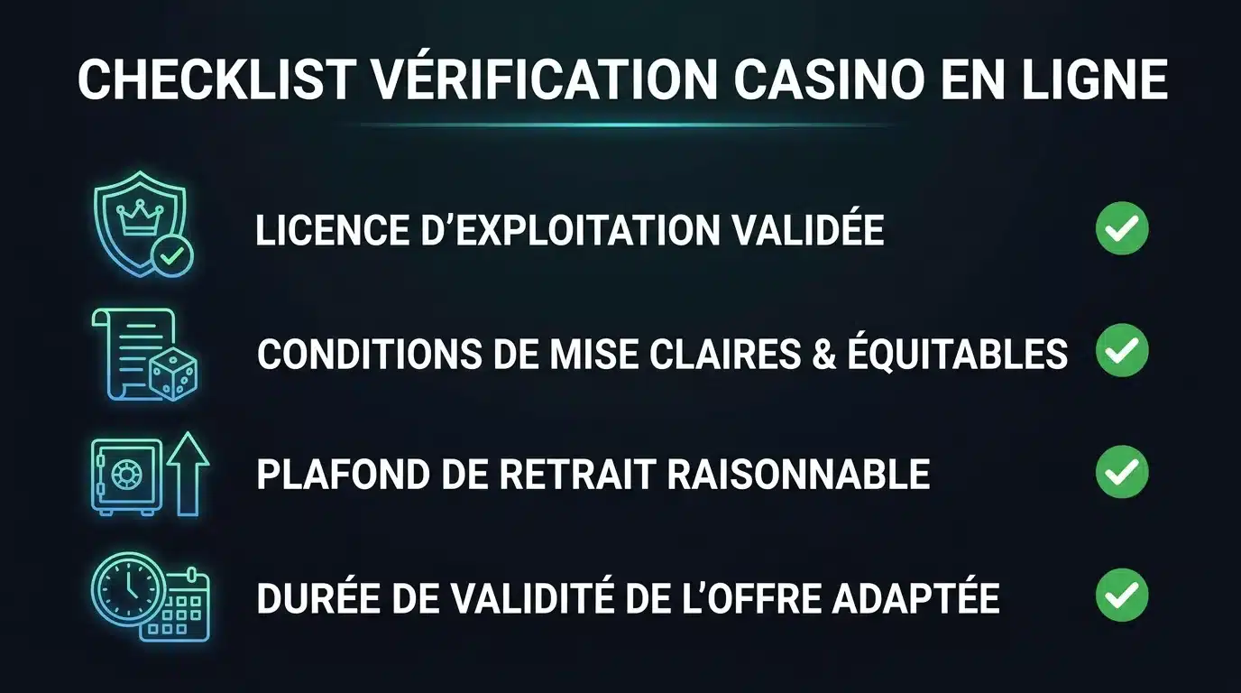 Checklist des critères de fiabilité pour choisir un casino avec bonus sans dépôt