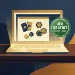 Ordinateur portable affichant des symboles de casino en ligne avec badge de bonus gratuit