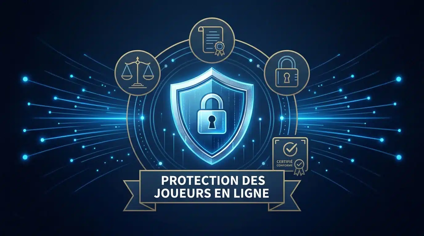 Bouclier de sécurité numérique avec symboles de régulation pour la protection des joueurs