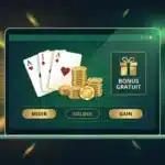 Illustration d'un bonus gratuit de casino en ligne avec jetons et cartes sur écran