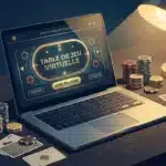 Ordinateur portable avec interface de casino en ligne et jetons de jeu