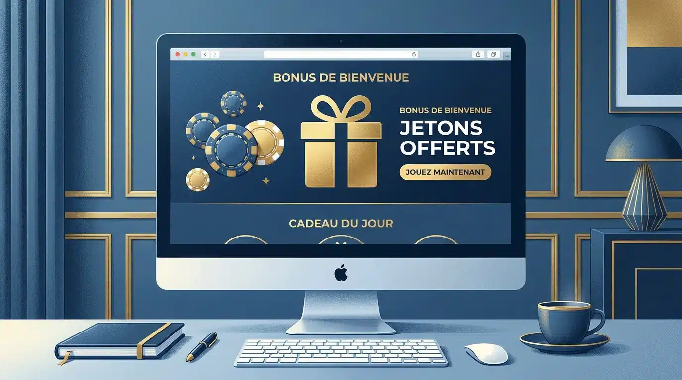 Interface de casino en ligne avec bonus sans dépôt et jetons virtuels