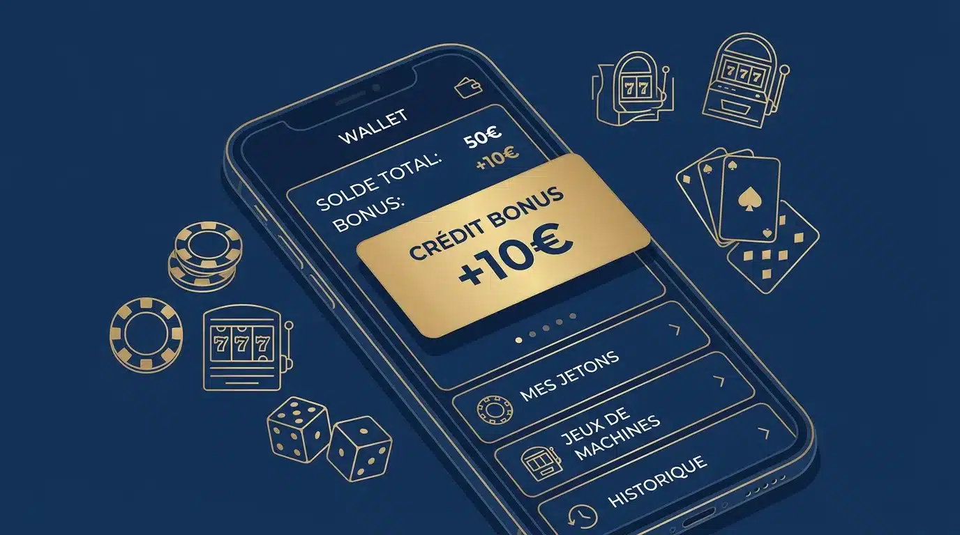 Illustration d'un bonus casino de 10 euros sans dépôt sur smartphone