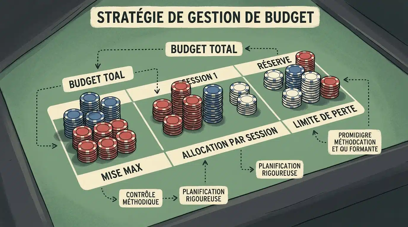 Jetons de casino organisés sur un tapis vert illustrant la gestion méthodique d'un bonus de 70 euros