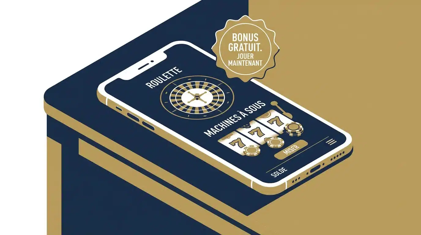 Écran de smartphone affichant un bonus de casino gratuit sans dépôt