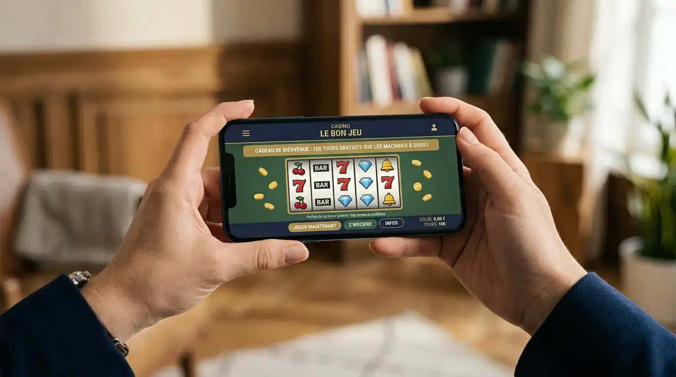 Un joueur consulte une offre de casino gratuit sans dépôt sur son smartphone
