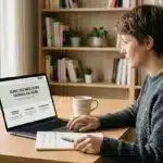 Personne analysant un casino en ligne sur un ordinateur portable dans un bureau lumineux
