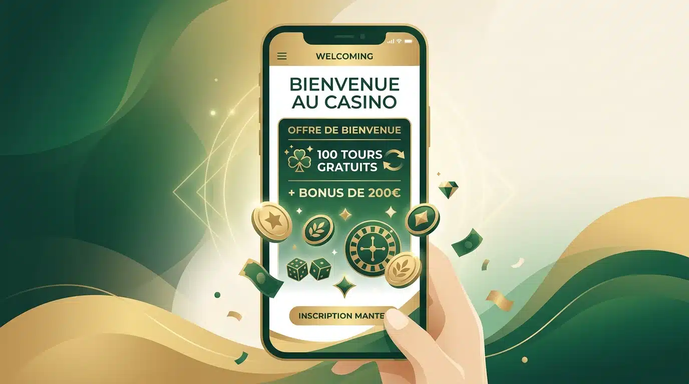 Illustration d'un bonus sans dépôt affiché sur un smartphone avec tours gratuits
