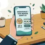 Bonus casino de 10 € sans dépôt affiché sur un smartphone