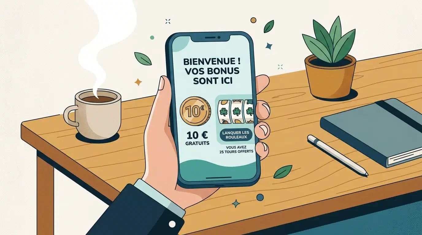 Bonus casino de 10 € sans dépôt affiché sur un smartphone
