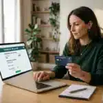 Joueur utilisant sa carte bancaire pour déposer sur un casino en ligne depuis son ordinateur
