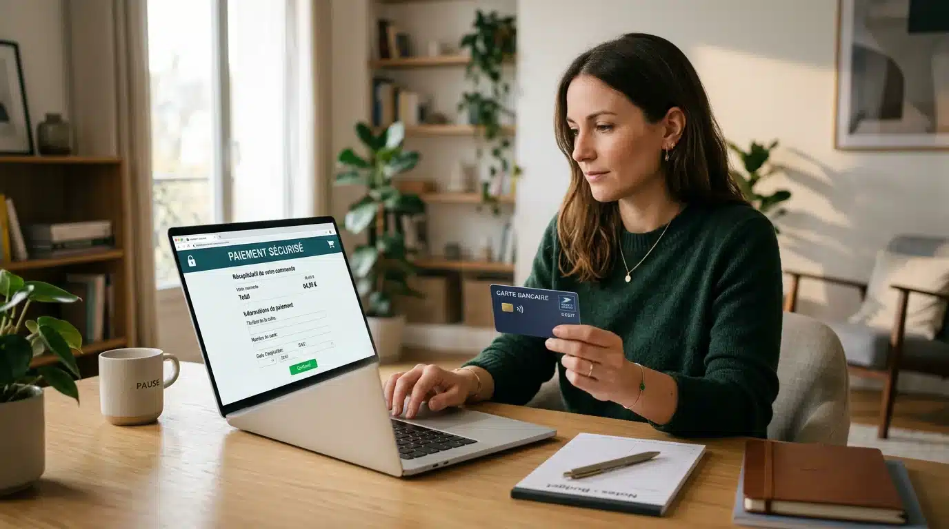 Joueur utilisant sa carte bancaire pour déposer sur un casino en ligne depuis son ordinateur
