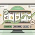 Illustration éditoriale d'un univers de casino en ligne avec machines à sous et tours gratuits