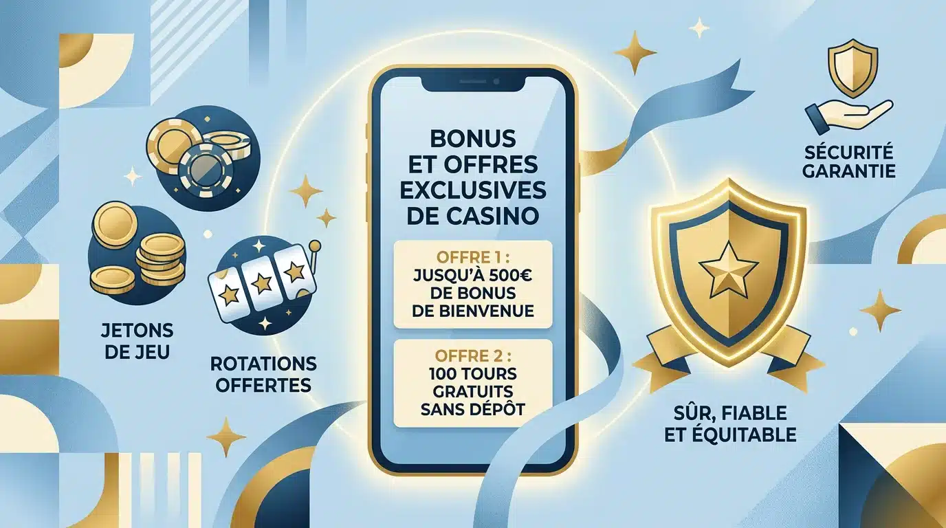 Illustration d'un smartphone affichant des bonus de casino en ligne gratuits