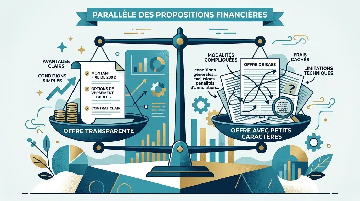 Balance comparant un bonus transparent et un bonus aux conditions cachées