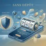 Concept de casino sans dépôt en France avec smartphone, machine à sous et bouclier de sécurité