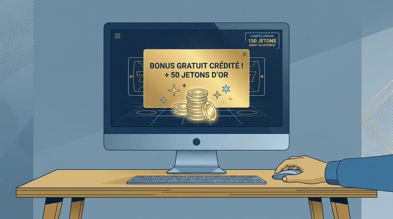 Interface de casino en ligne affichant un bonus sans dépôt crédité sur un compte joueur