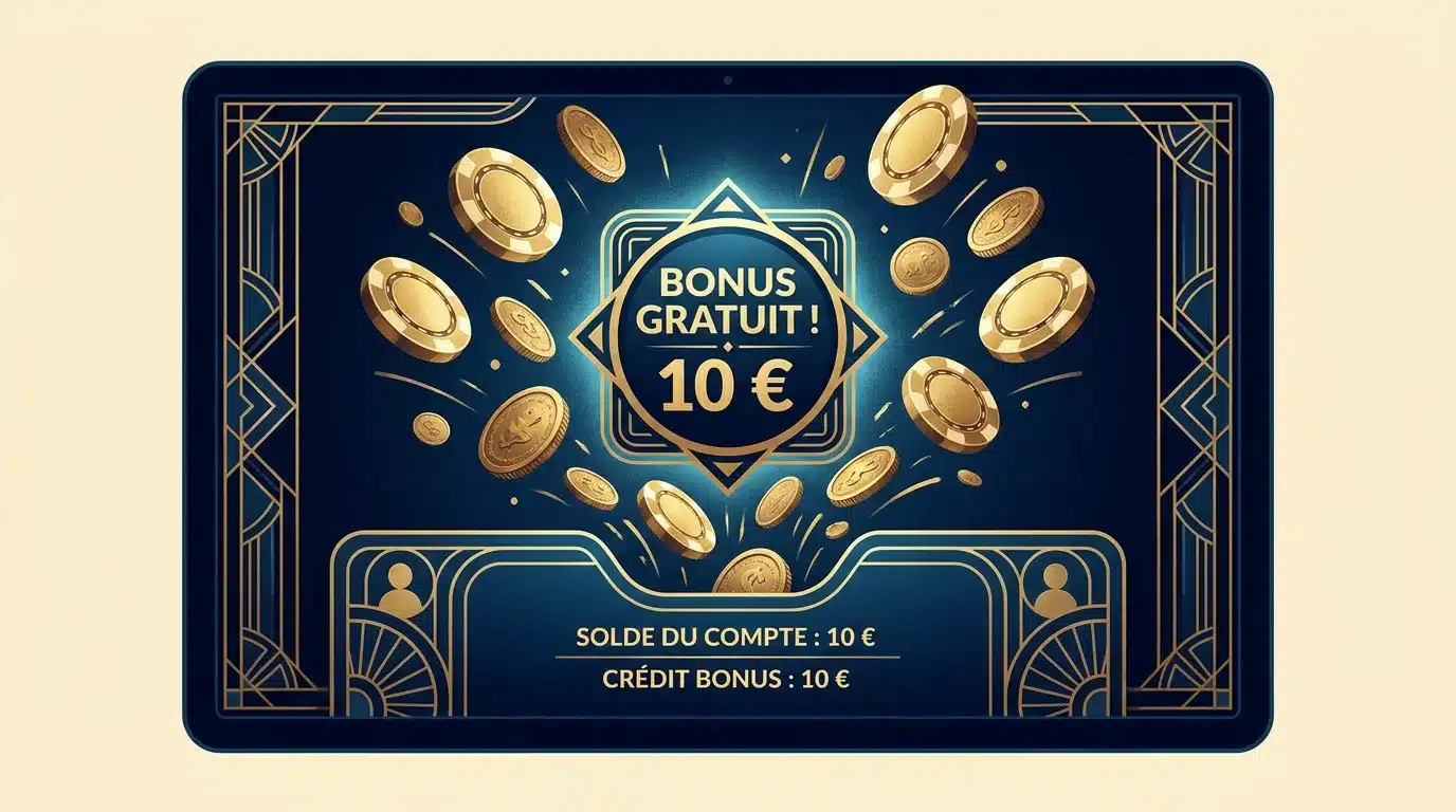 Illustration d'un bonus sans dépôt crédité sur un compte de casino en ligne