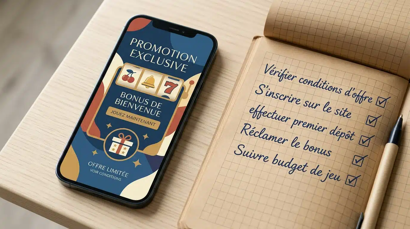 Illustration d'un bonus casino sans dépôt affiché sur un smartphone