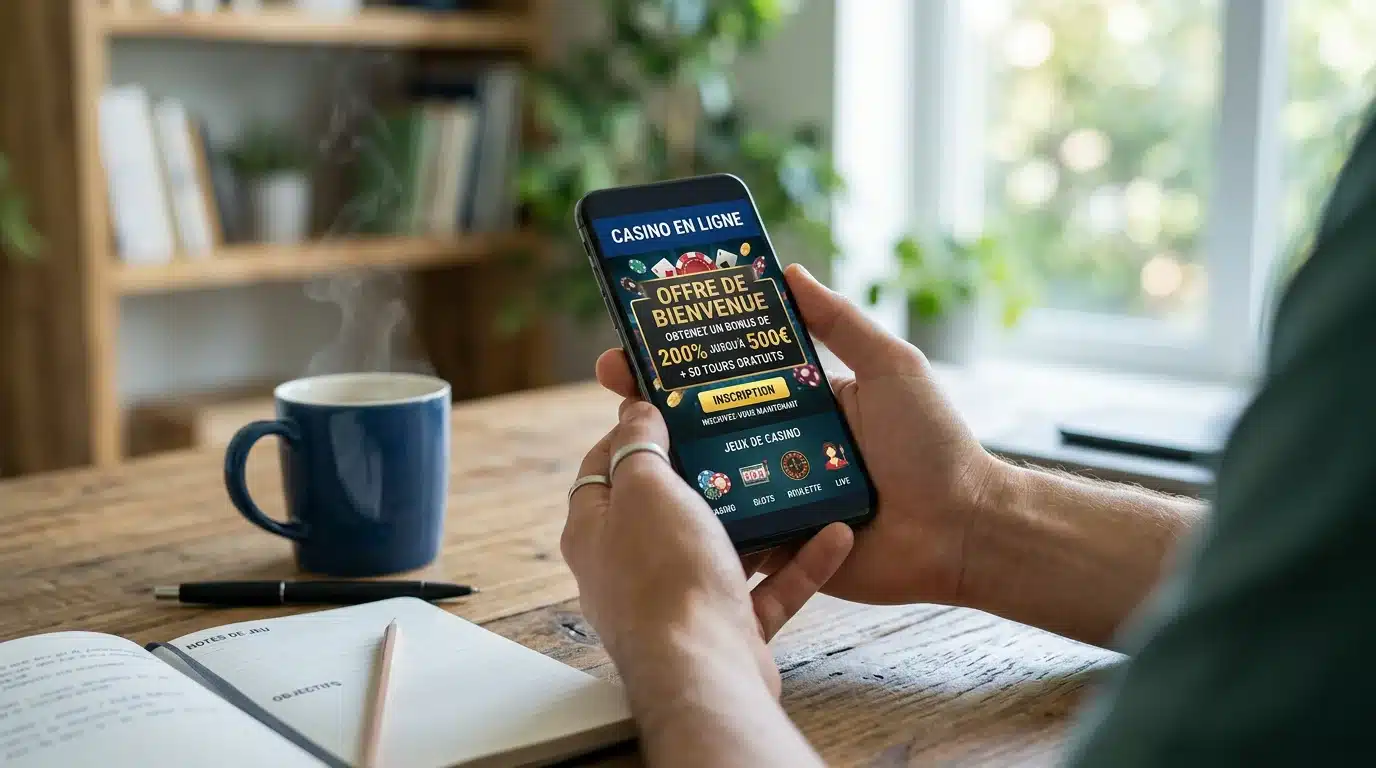 Joueur consultant une offre de bonus sans dépôt sur son smartphone