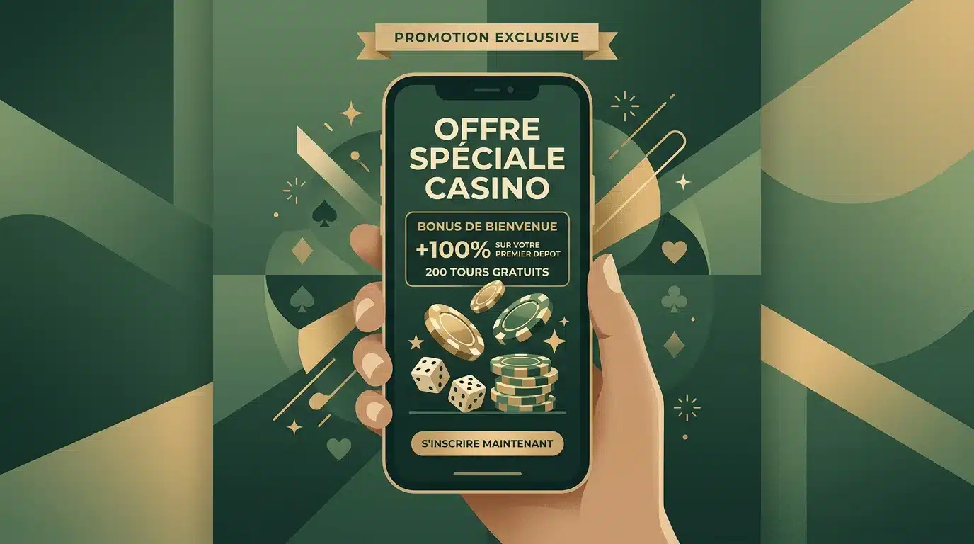 Illustration d'une offre de bonus sans dépôt affichée sur un smartphone