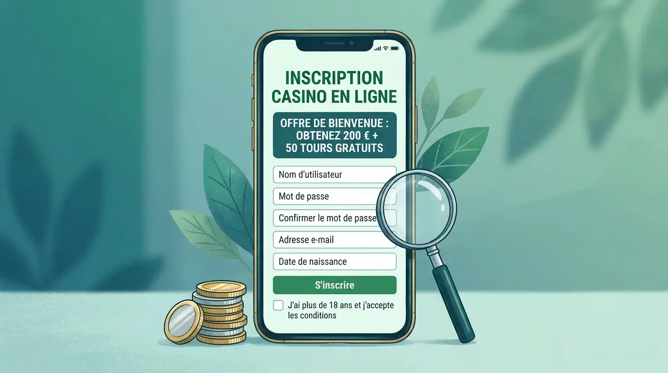 Illustration d'un bonus sans dépôt affiché sur smartphone avec loupe de vérification