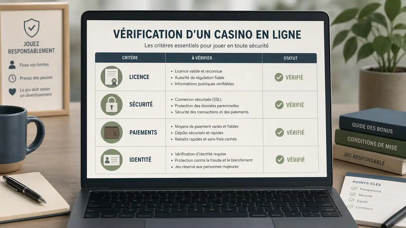 Grille de vérification avant inscription sur un casino en ligne