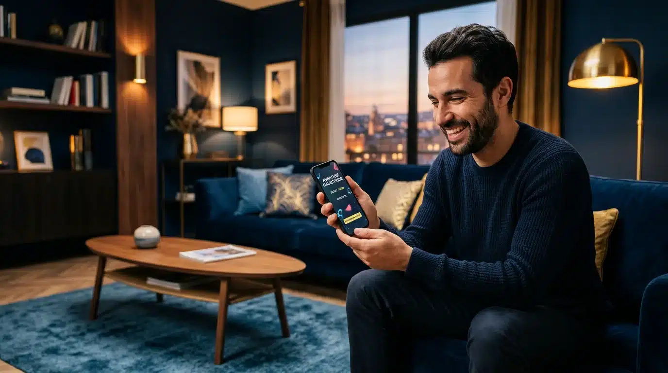 Joueur découvrant un bonus de casino en ligne sans dépôt sur mobile