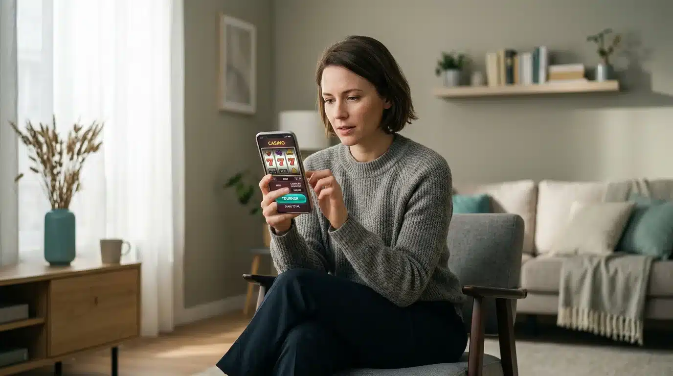 Joueur consultant une offre de bonus de casino en ligne sur son smartphone
