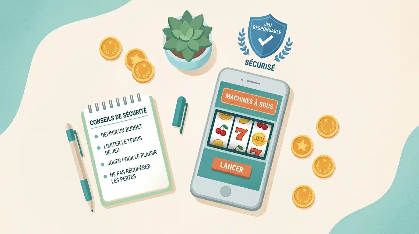 Composition à plat illustrant le jeu responsable et les tours gratuits sur mobile