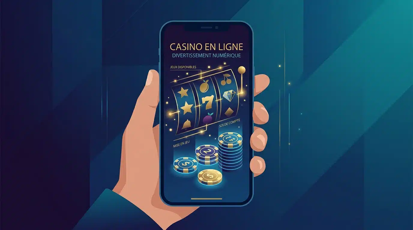 Univers d'un casino en ligne affiché sur un smartphone dans une ambiance élégante