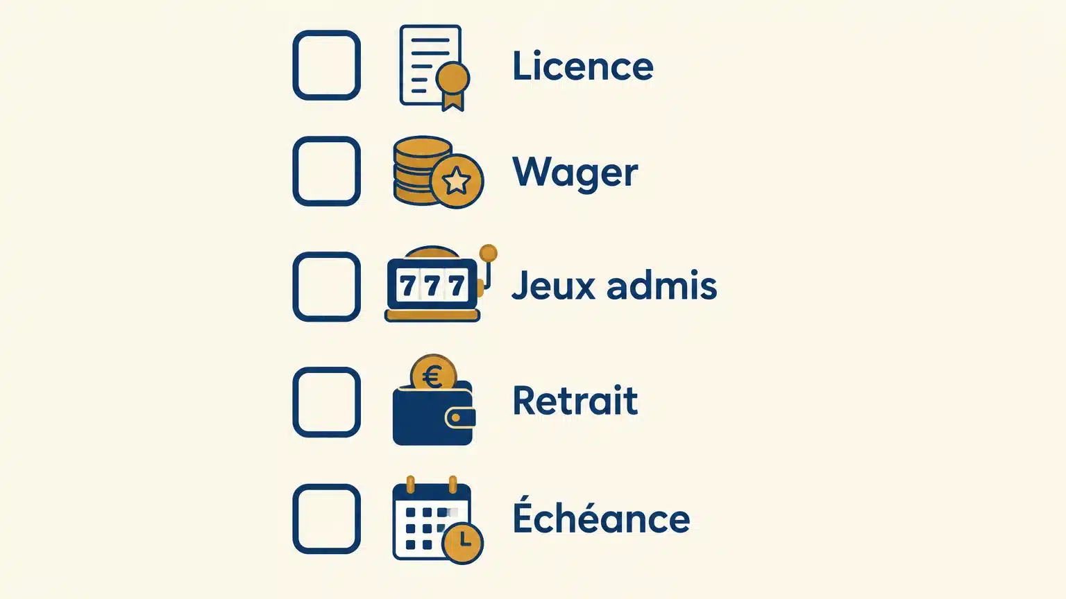 Checklist des cinq vérifications avant d’accepter un bonus sans dépôt