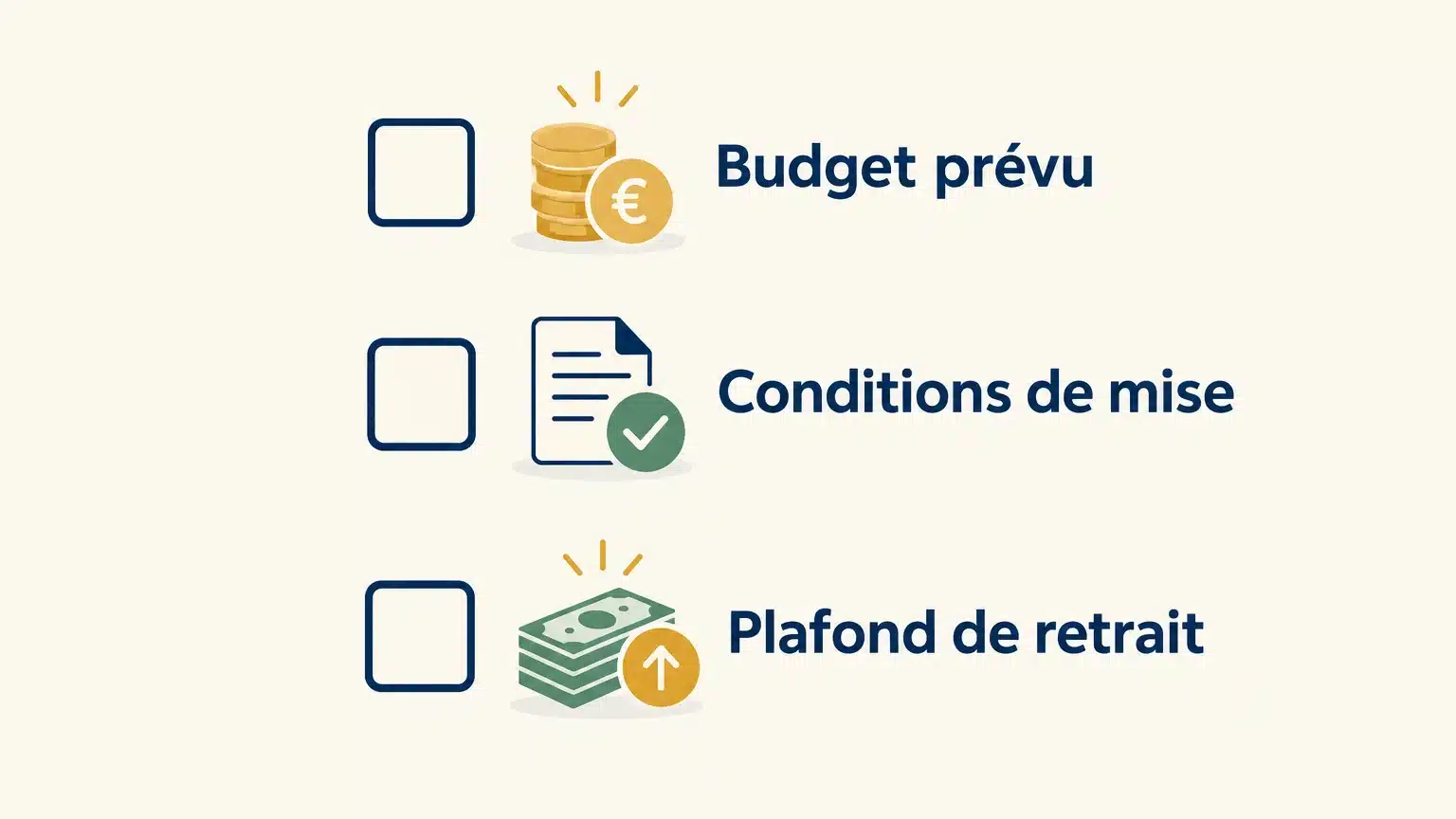 Checklist pour comparer le budget, les conditions de mise et le plafond de retrait