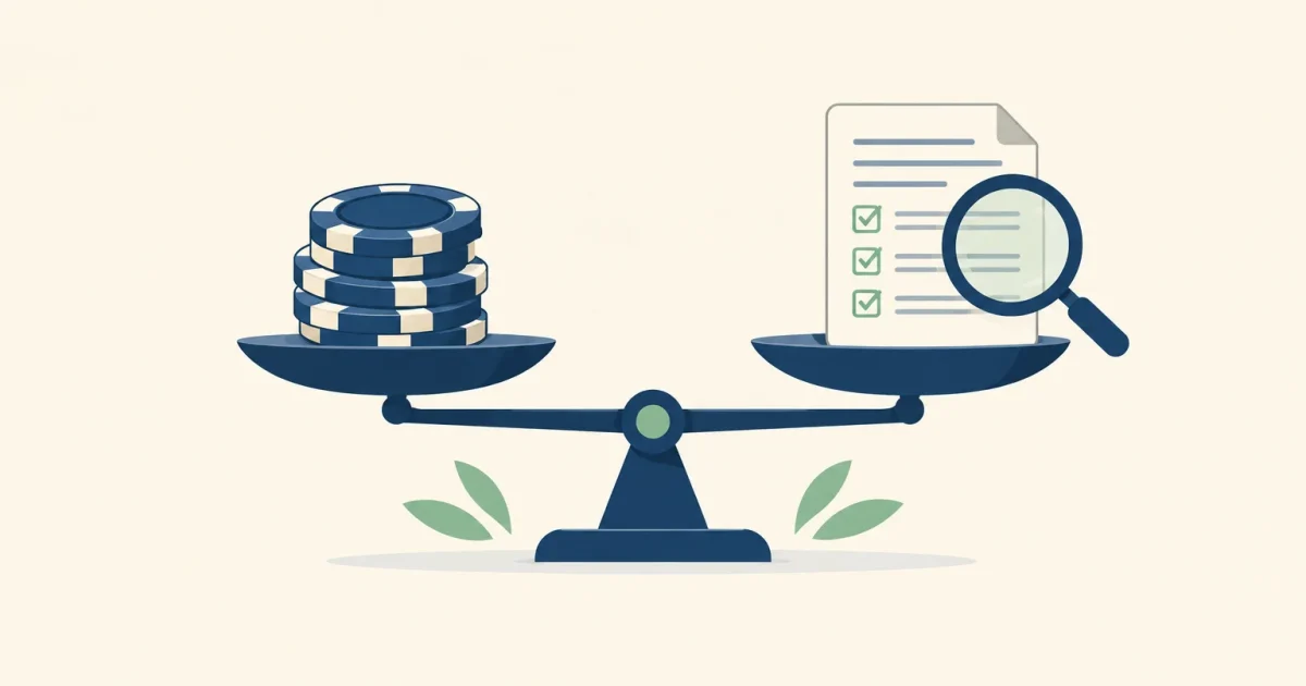 Une balance symbolise la comparaison du montant et des conditions d’un bonus