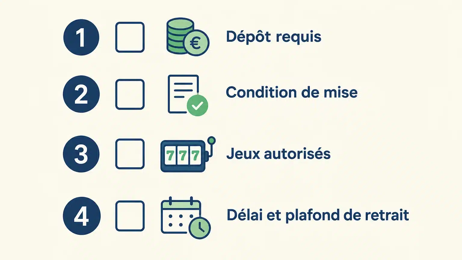 Liste des conditions à contrôler avant d’activer un bonus