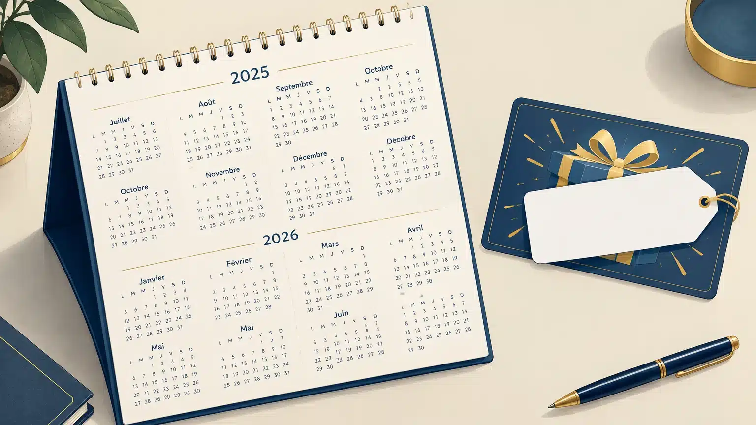 Calendrier et carte promotionnelle générique illustrant une offre dont la validité reste à confirmer